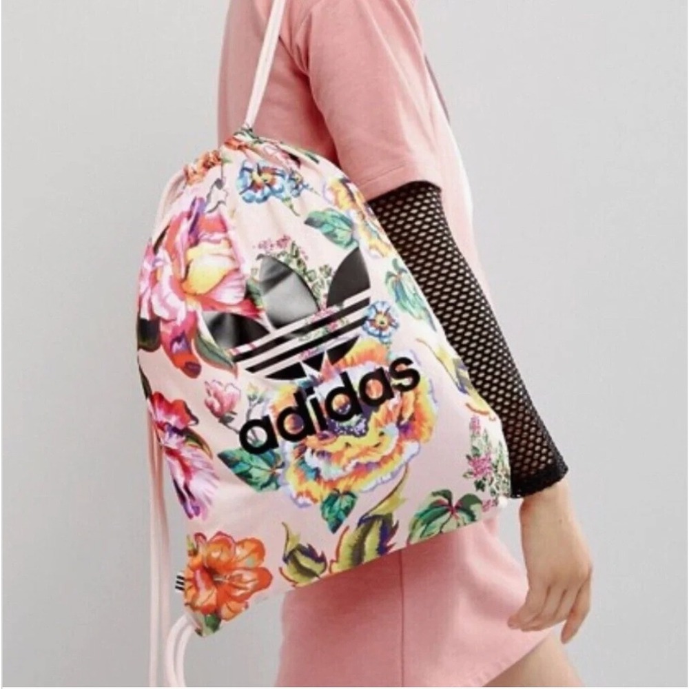FARM Rio X Adidas Floralita Pink Floral Gym Sack / Backpack / Bag 17.5" x 13.5"